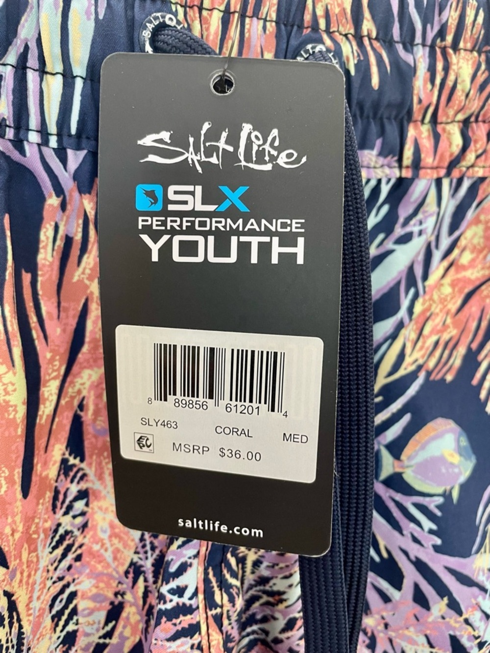 Salt Life Youth Coral Reef Shorts - Navy with Pink & Peach - Picture 2 of 6